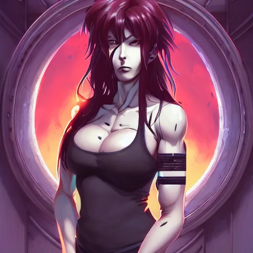 Image similar to a portrait of revy from black lagoon manga, symmetrical eyes, symmetrical face, art by lois van baarle and loish and ross tran and rossdraws and sam yang and samdoesarts and artgerm, digital art, highly detailed, intricate, sharp focus, trending on artstation hq, deviantart, unreal engine 5, 4 k uhd image