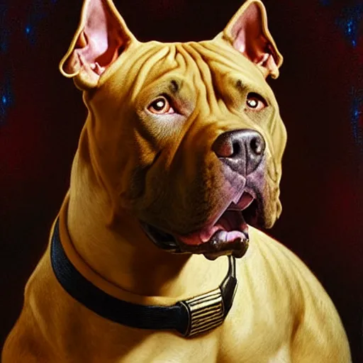 Image similar to a portrait of a pitbull dogman canine star trek officer. highly detailed painting by gaston bussiere, craig mullins, j. c. leyendecker, furry