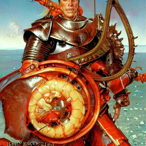 Prompt: shrimp as a fantasy knight, closeup portrait art by norman rockwell and donato giancola and greg rutkowski,