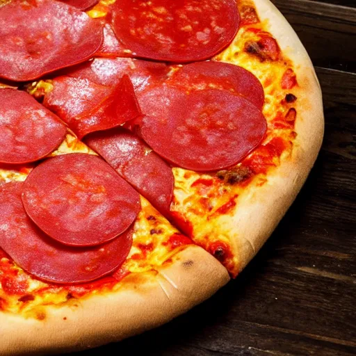 Image similar to a closeup shot of pepperoni new york pizza on a white paper plate, in some cheap new york city pizza joint, commercial photography