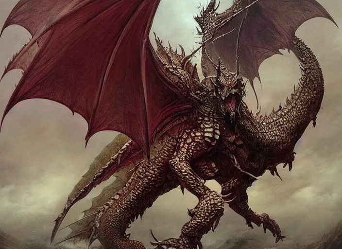 Image similar to dragon concept, dragon body, dragon head, monster hunter monster, brent hollowell, beksinski