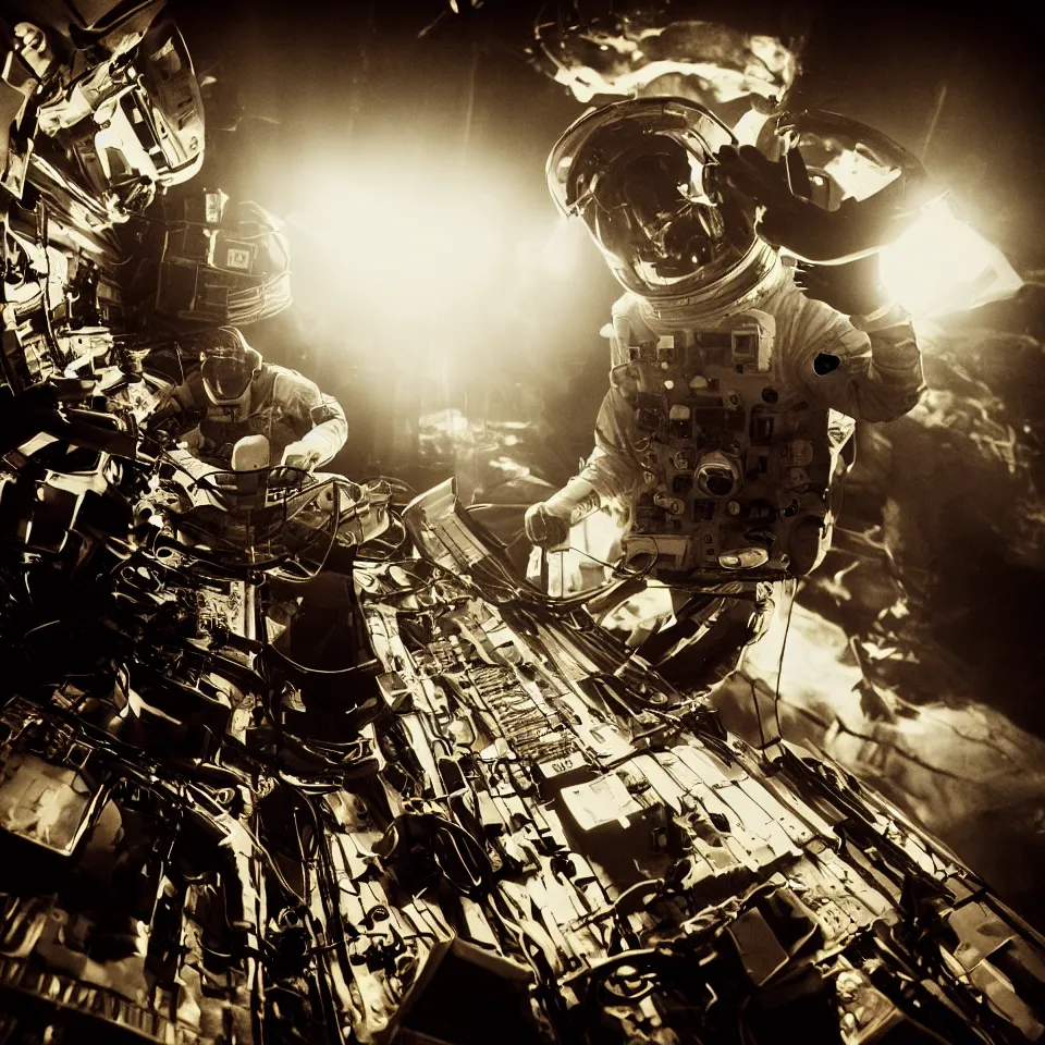 Prompt: portrait astronaut playing a keyboard by ben templesmith, dynamic lighting, cinematic, epic composition, masterpiece
