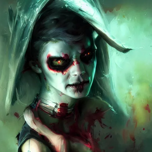 Image similar to ghoul girl painted by Raymond Swanland