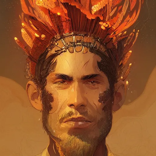 Prompt: a detailed portrait of a fire shaman, by victo ngai and greg rutkowski, digital art, realistic painting, very detailed, fantasy, dnd, trending on artstation