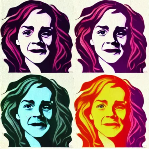 Image similar to rainbow smiling emma watson as hermione. pop art.