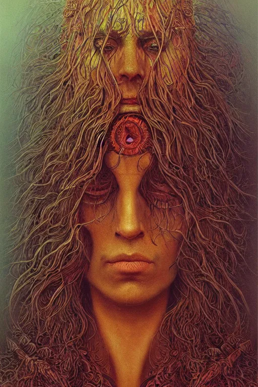 Image similar to psychedelic shaman, portrait, digital painting, highly detailed, intricate, trending on artstation, by zdzisław beksiński