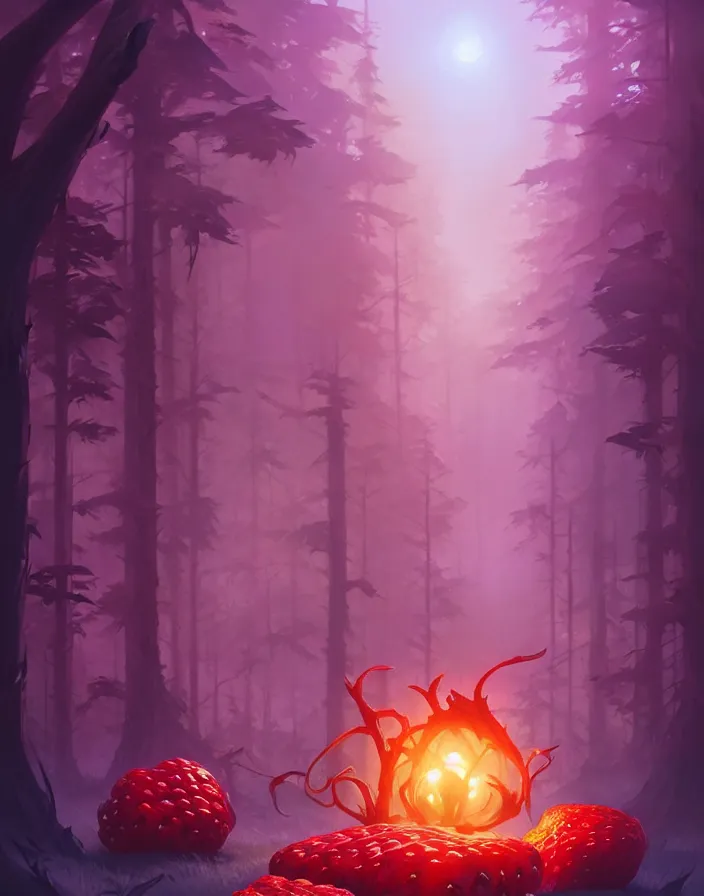 Image similar to Dark forest large strawberries, behance hd by Jesper Ejsing, by RHADS, Makoto Shinkai and Lois van baarle, ilya kuvshinov, rossdraws global illumination