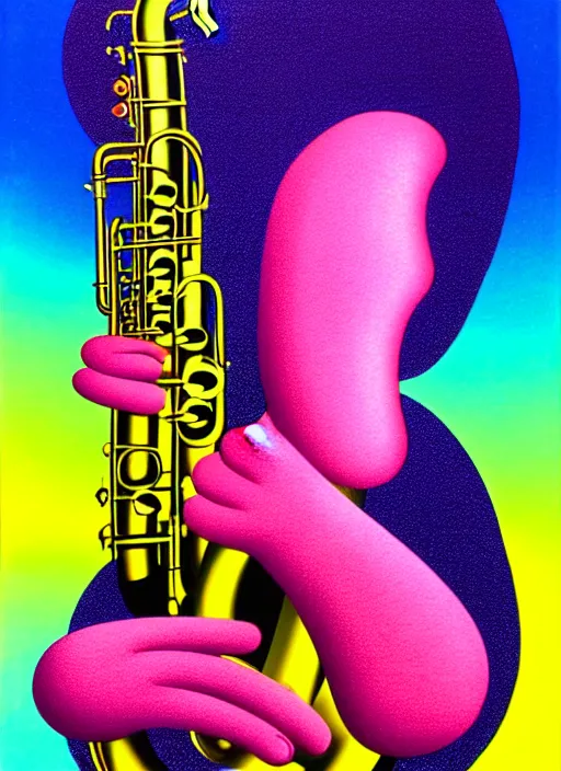 Image similar to saxophone by shusei nagaoka, kaws, david rudnick, airbrush on canvas, pastell colours, cell shaded, 8 k
