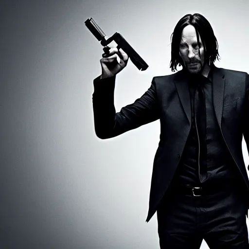 Image similar to thom yorke as john wick professional photo shot