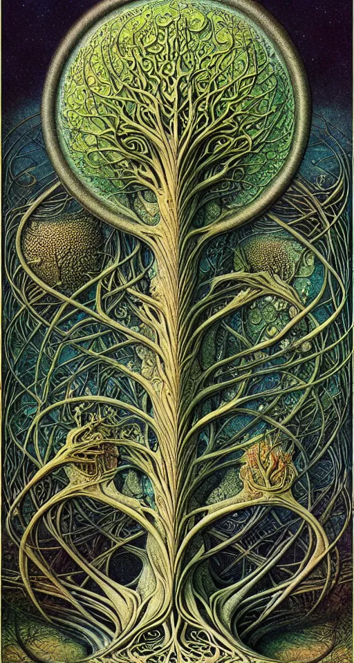 Image similar to tree of life by roger dean and andrew ferez, art forms of nature by ernst haeckel, divine chaos engine, symbolist, visionary, art nouveau, botanical fractal structures, organic, detailed, realistic, surreality