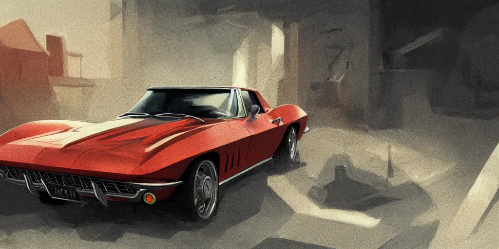 Prompt: Corvette C2 1967, elegant, digital painting, concept art, smooth, sharp focus, art style from Wang Ke and Greg Rutkowski and Bruce Kaiser and Scott Robertson and Dmitry Mazurkevich and Doruk Erdem and Jon Sibal