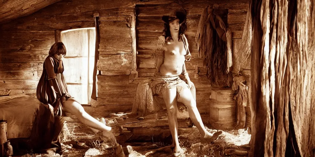 Prompt: portrait of (beautiful) female Mila Jovovich (((alone))) in an old west cabin