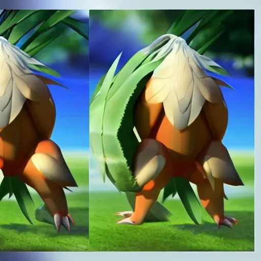 Image similar to a pokemon that looks like a coconuts . The body half coconuts half rooster,Trending on art station. Unreal engine.