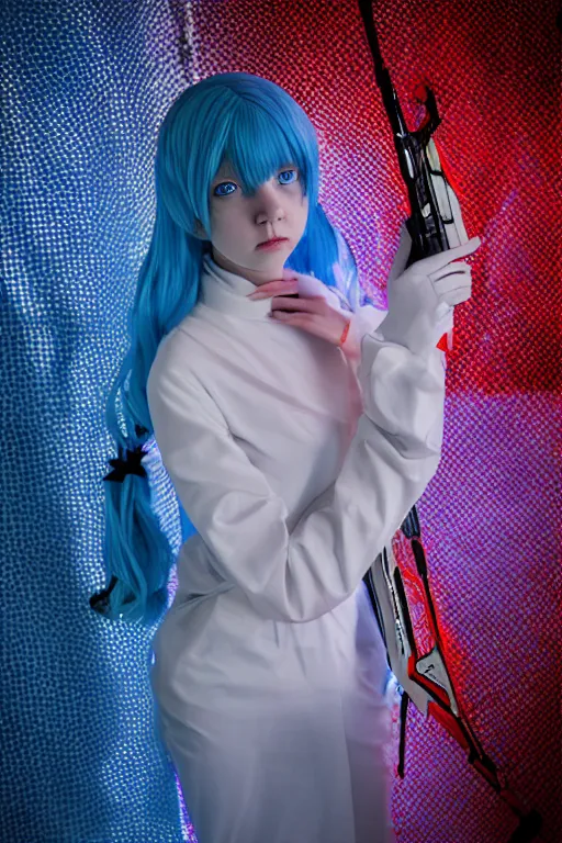 Image similar to Cosplay photography of Anya Taylor Joy as Rei Ayanami from Neon Genesis Evangelion