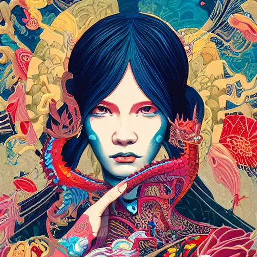 Image similar to Tristan Eaton, victo ngai, artgerm, Lofi dragon lady portrait