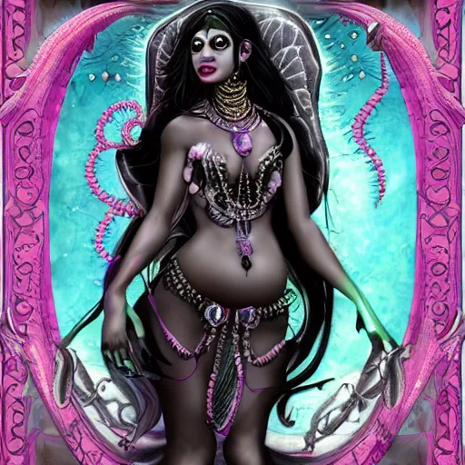 Prompt: Eldritch fairy lovecraft Woman, black hair, Kali