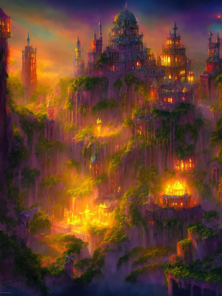 Prompt: hidden city of magic, concept art, 4k