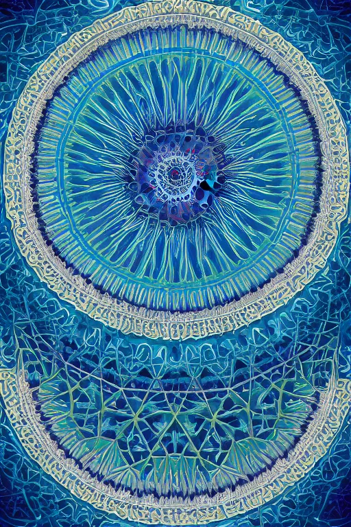 Prompt: islamic fractals symmetric trending on artstation, symmetric, sharp edges