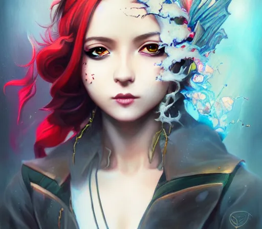 Image similar to a Demon Slayer FAN art portrait of grown up Mitsuri Kanroji ,by Stanely Artgerm,Tom Bagshaw,arthur adams,Carne Griffiths,trending on DeviantArt,street art,face enhance,chillwave,maximalist,full of color,glittering