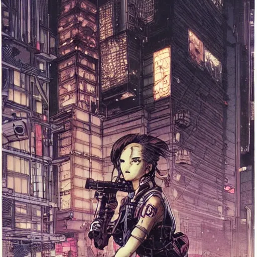 Image similar to android, killer - girl, 1 / 6 katsuya terada, style of cyberpunk, night, city,