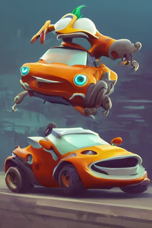 Image similar to a cartoony car, in the style of Rayman origins, michael ancel, Ruan Jia and Mandy Jurgens and Greg Rutkowski, trending on Artstation, award winning, unreal engine, octane render W 1024