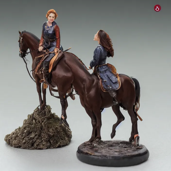 Image similar to 80mm resin detailed miniature of a Woman with a Horse, Product Introduction Photos, 4K, Full body, simple background