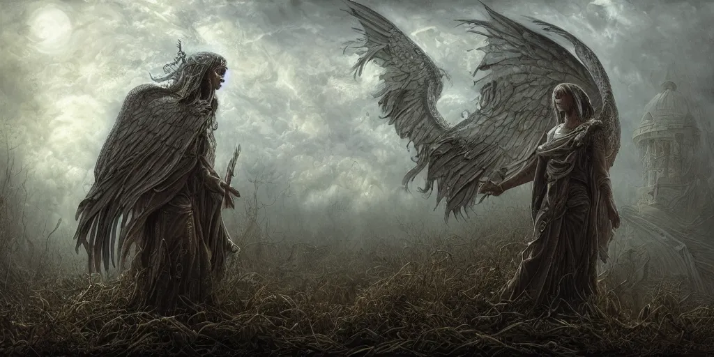 a fallen angel with a broken halo wielding a jagged