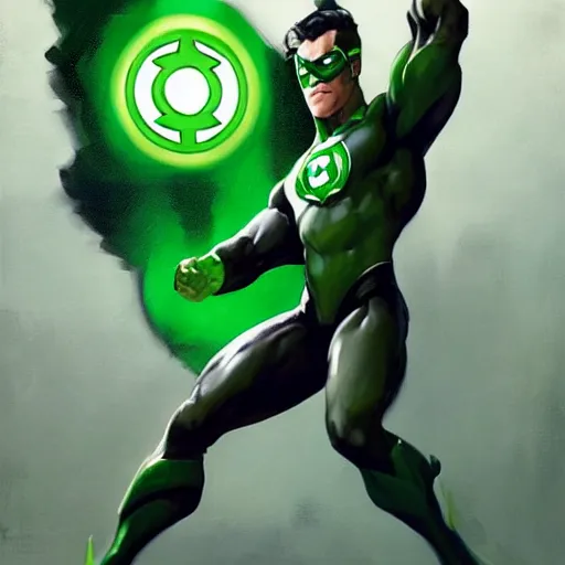 Image similar to greg manchess portrait painting of green lantern as overwatch character, medium shot, asymmetrical, profile picture, organic painting, sunny day, matte painting, bold shapes, hard edges, street art, trending on artstation, by huang guangjian and gil elvgren and sachin teng