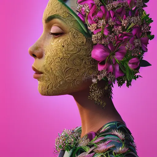 Image similar to the flower queen, 4 k, intricate detailed, jaw dropping, gorgeous, surreal, octane render