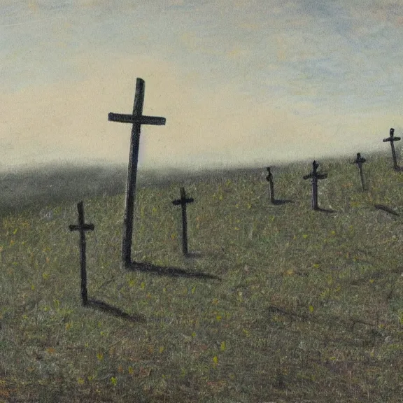 Image similar to crosses on gravel hill from distance, childrens drawing