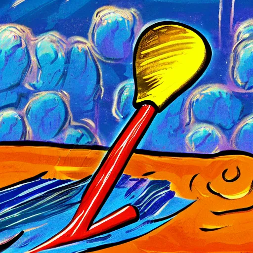 Prompt: a detailed fauvist painting of a shovel hitting an alien artifact in the sand, graphic novel illustration,