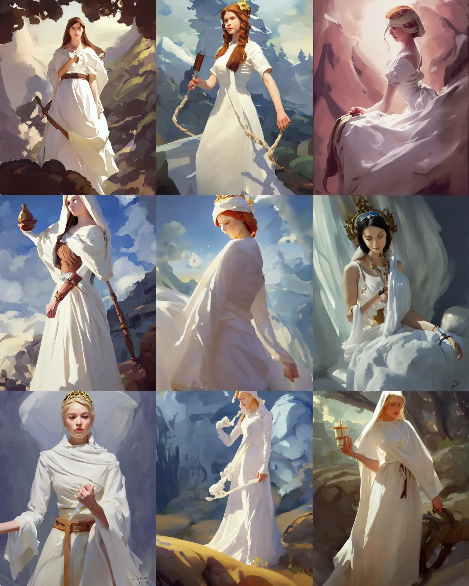 Image similar to white cloth fabric scandinavian princess, northern, greg manchess painting by sargent and leyendecker, studio ghibli, fantasy, medium shot, asymmetrical, intricate, elegant, matte painting, illustration, hearthstone, by rhads by greg rutkowski, by greg tocchini, by james gilleard, by joe fenton