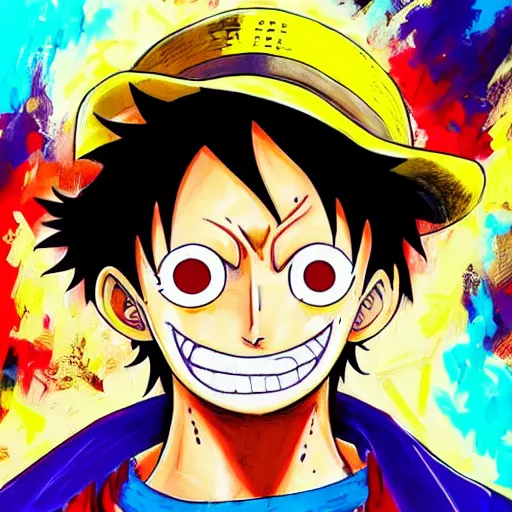 Prompt: a portrait of Monkey D Luffy, cyberpunk style