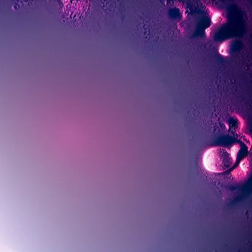 Prompt: a hospitable alien planet with red land and purple water viewed from space, 8 k, bright ambient lightning