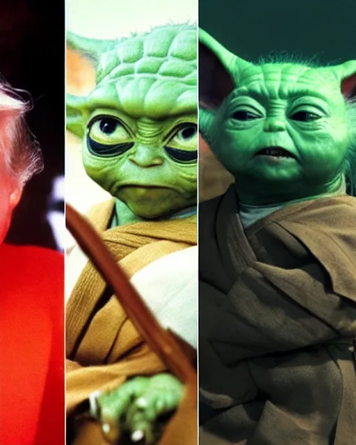 Image similar to Donald Trump as Ogami Ittō in Lone Wolf and Cub and Baby Yoda as Daigorō, photorealistic, Cinematic, Japanese