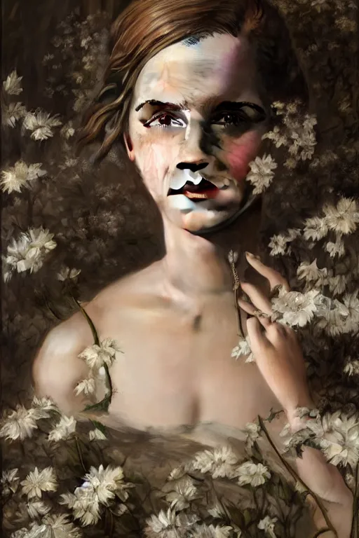 Image similar to Emma Watson as a nymph, full body, oil on canvas, intricate, portrait, 8k highly professionally detailed, HDR, CGsociety