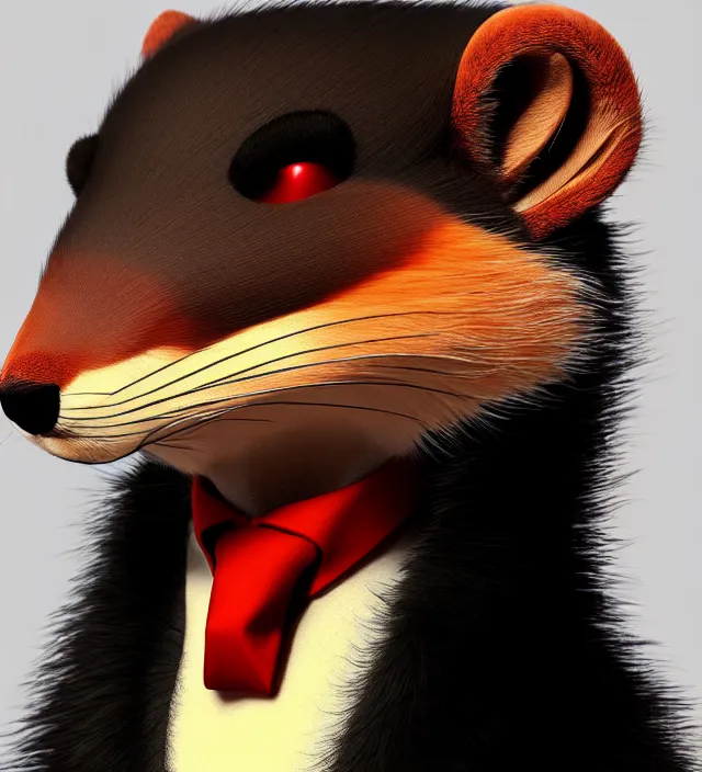 Image similar to furry - male - red - black - weasel - detective - fursona, ray tracing, photorealistic, trending on weasyl