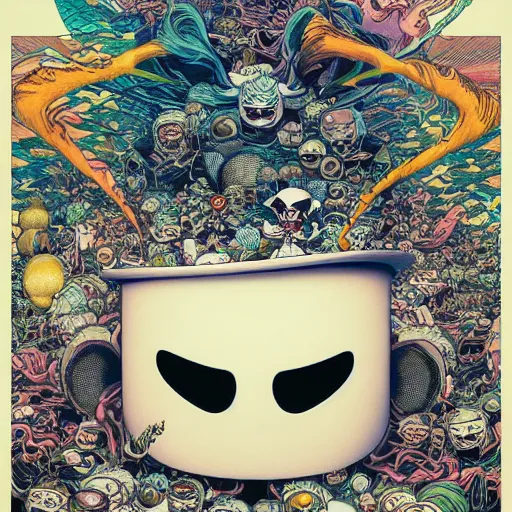 Image similar to portrait of crazy marshmello, symmetrical, by yoichi hatakenaka, masamune shirow, josan gonzales and dan mumford, ayami kojima, takato yamamoto, barclay shaw, karol bak, yukito kishiro