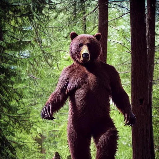 Image similar to human! bear werecreature, photograph captured at woodland creek