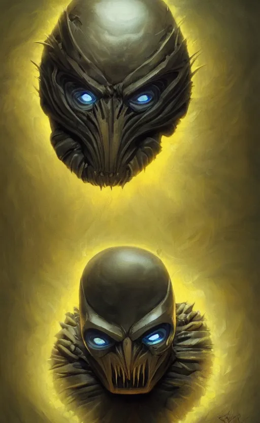 Image similar to dark horror wolverine mf doom glowing bright eyes, yellow skin, centered, digital painting, artstation, concept art, smooth, sharp focus, illustration, artgerm, tomasz alen kopera, peter mohrbacher, donato giancola, joseph christian leyendecker, wlop, frank frazetta