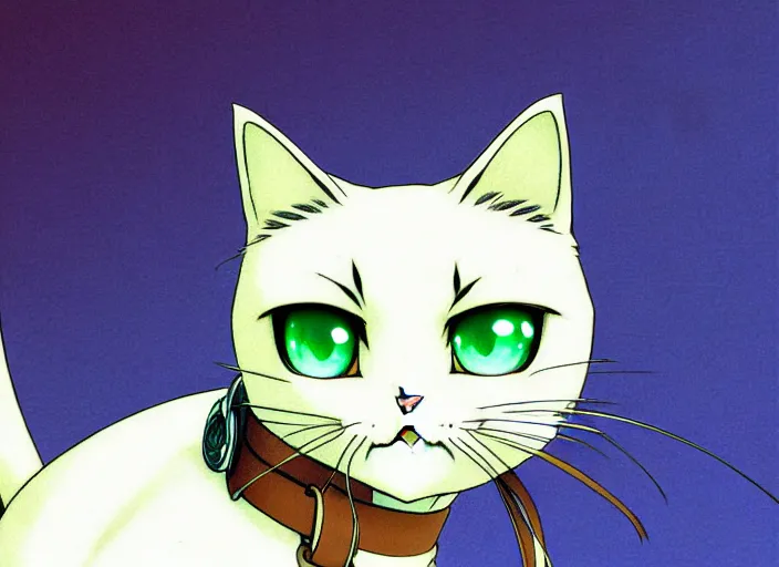 Image similar to anime visual of a cute cat, with green eyes!!!!, high quality detailed anime, cel shaded, digital art by last exile murata range blue submarine no 6, hd, ambient light