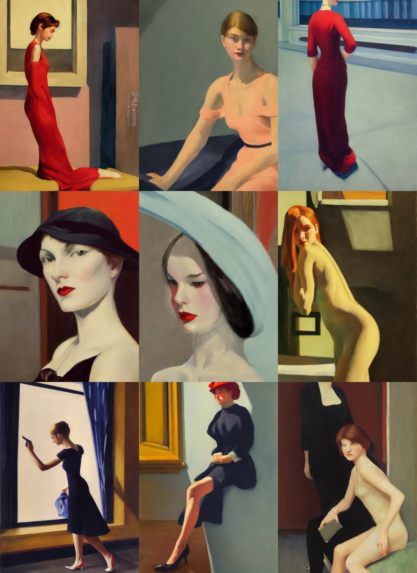 Prompt: a highly - detailed painting by edward hopper of a fashion photography portrait.