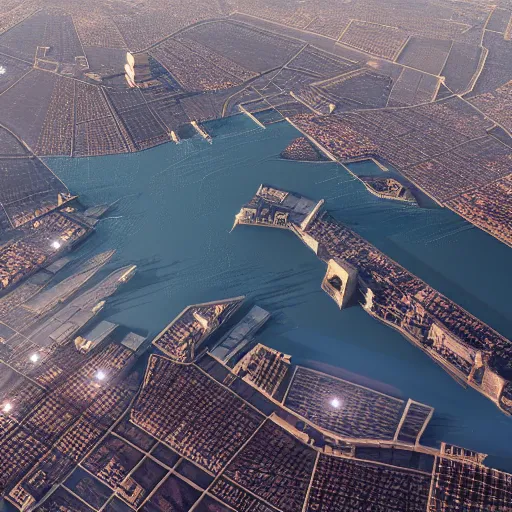 Image similar to aerial photo of futuristic technologic advanced venice city. photorealistic, trending on artstation, volumetric lighting, 4 k, award winning