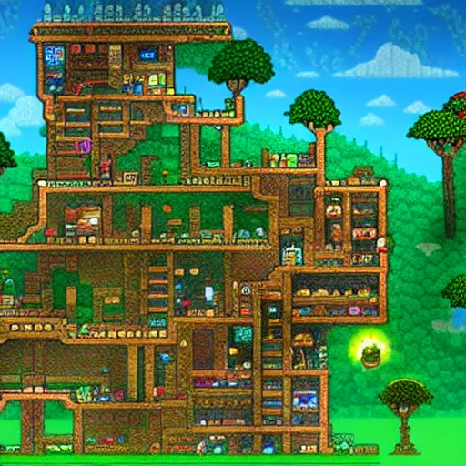 Prompt: a beautiful terraria jungle landscape with cats