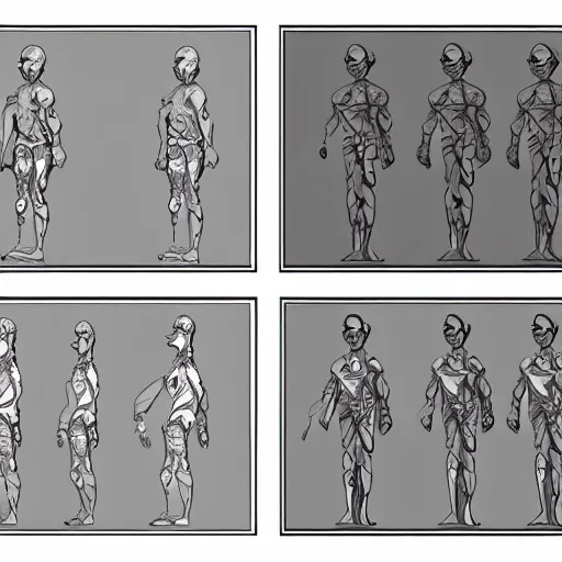 Image similar to character design, front and side elevation, by disney studios, 8 k