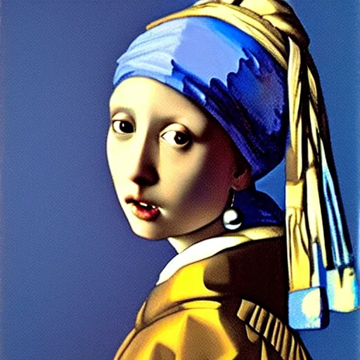 Prompt: Girl with a Pearl Earring in style of Beksinski