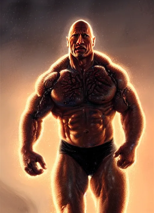 Image similar to dwayne johnson as the thing, body - horror, intricate, elegant, glowing lights, highly detailed, digital painting, artstation, glamor pose, concept art, smooth, sharp focus, illustration, art by artgerm and greg rutkowski, artey freytag