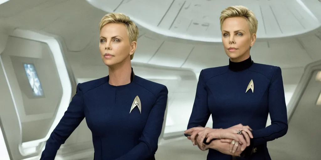 Image similar to Charlize Theron is the captain of the starship Enterprise in the new Star Trek movie