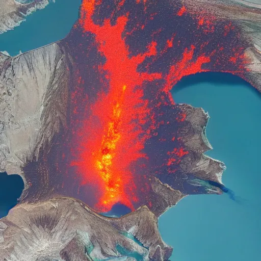 Image similar to satellite view of a volcanic eruption