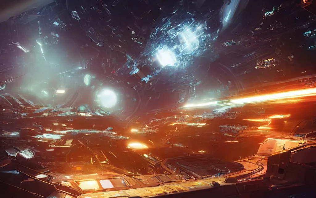 Image similar to multi dimensional transporter gate in space inside a bustling space bazaar, concept art, digital art, illustration, sharp focus, octane render, by julian calle, trending on artstation